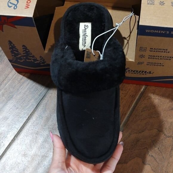 NWT Dearfoam S 5 6 black slippers - Picture 2 of 3